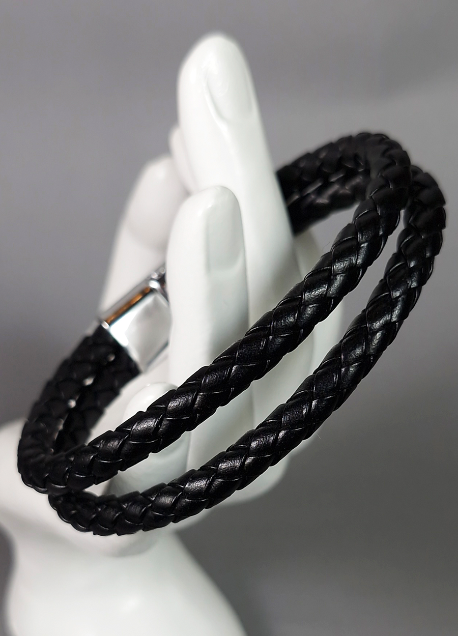 Pulsera Eco Cuero Doble Trenzado Negro