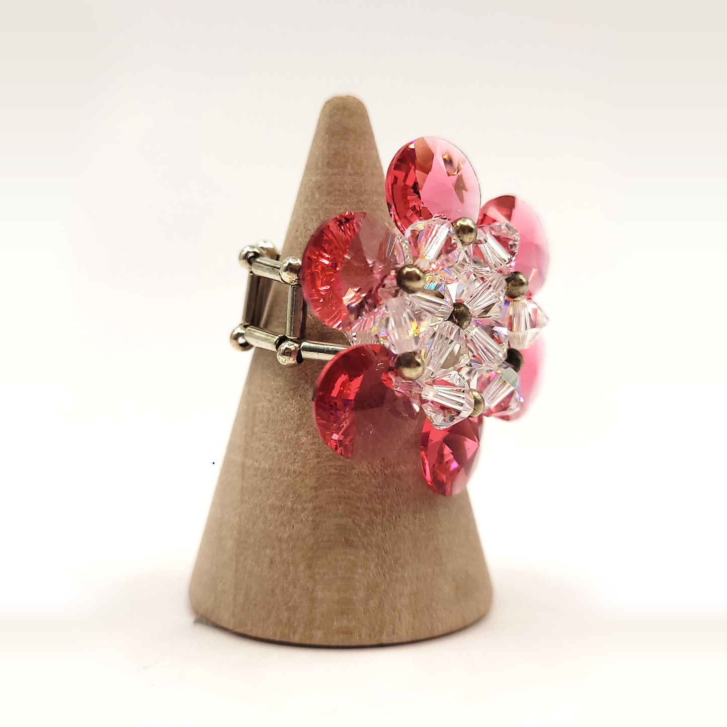 Anillo de Plata 925 con Floral Rosado Swarovski