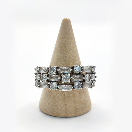 Anillo de Plata 925 engastado con Circones tipo Baguette