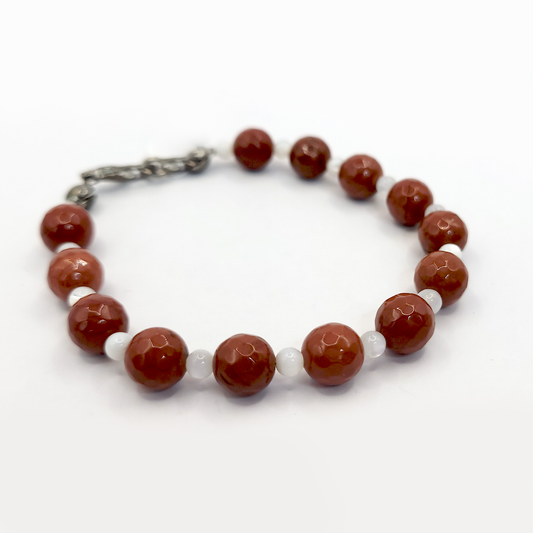 Pulsera de Piedras Naturales Jaspe Rojo y Nacar